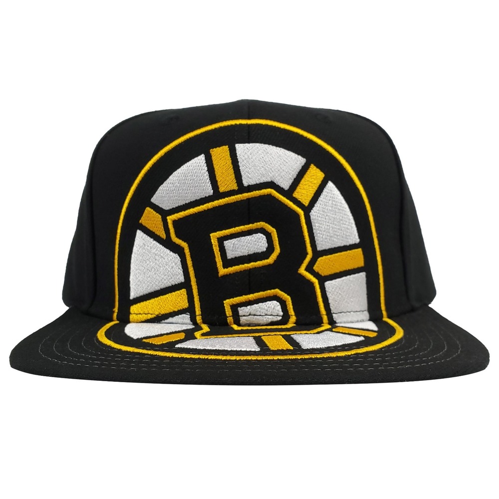 Boston Bruins Mitchell & Ness NHL Snapback Hat Cap Oversized Embroidery Logo NWT